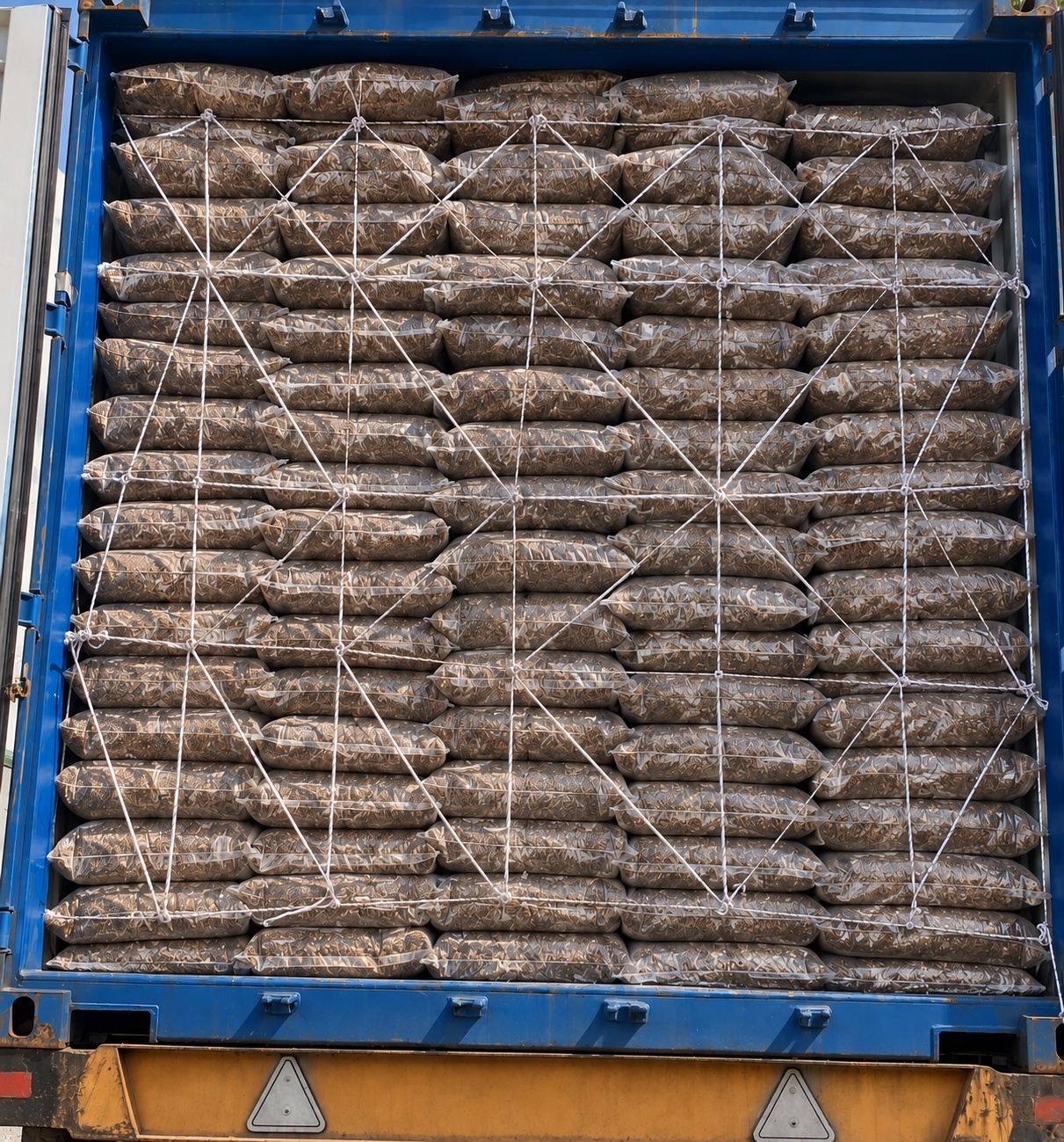 Container loading of bagged natural starfish raw material