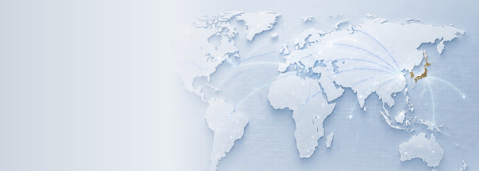 Soft corporate global network map connecting international suppliers with Japan