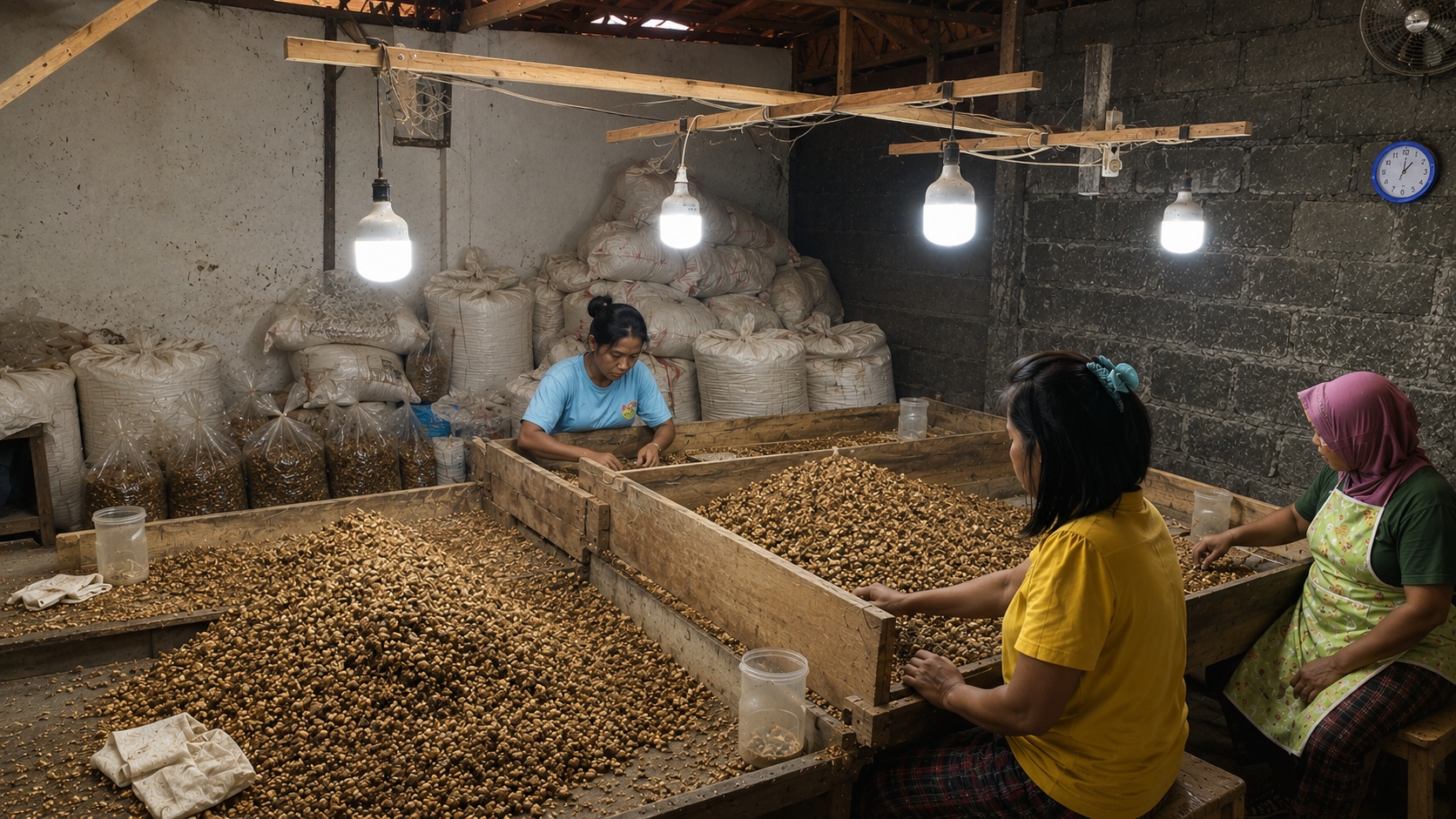 Sorting natural starfish raw material at the local processing site